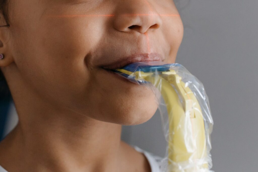 A child having a dental xray procedure