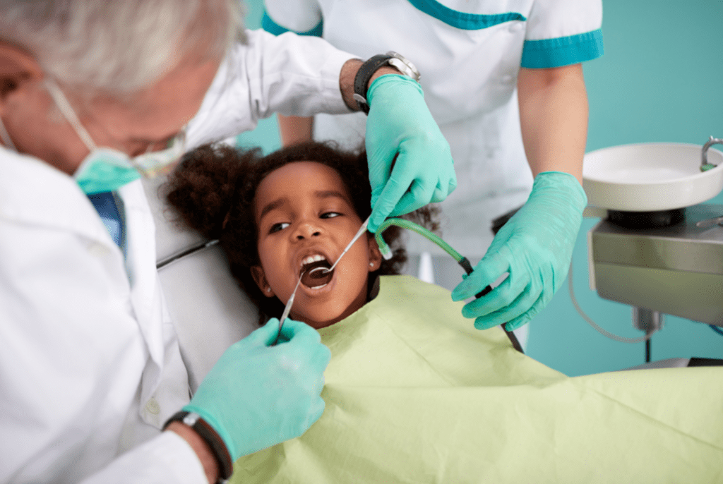 A child gets a dental check up